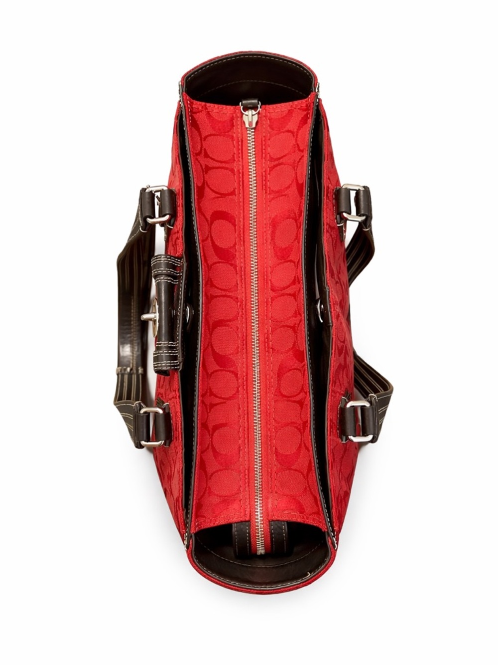 Coach Red Signature Canvas Tote with Dark Brown Leather Accents - Picture 5 of 7